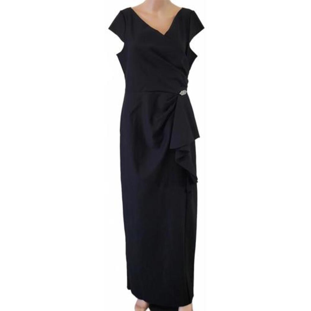 Alex Evenings Black Sleeve Sheath Ruffle Women's Party Cocktail Dress Size 12